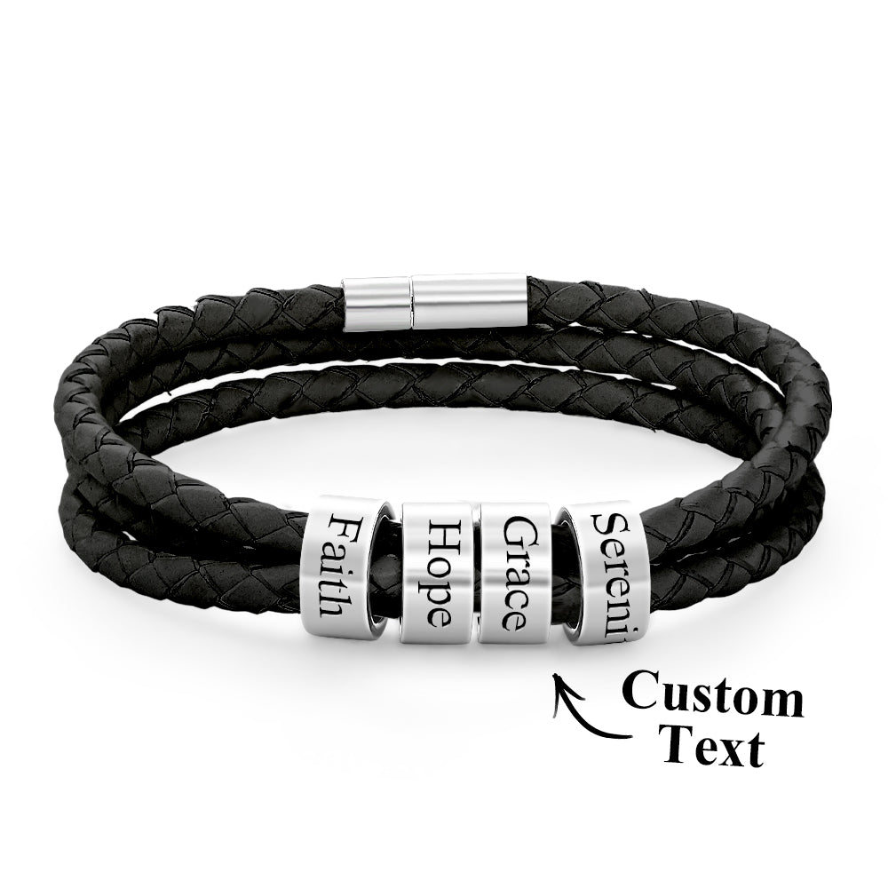 Personalised Braided Leather Bracelet with Small Custom Beads