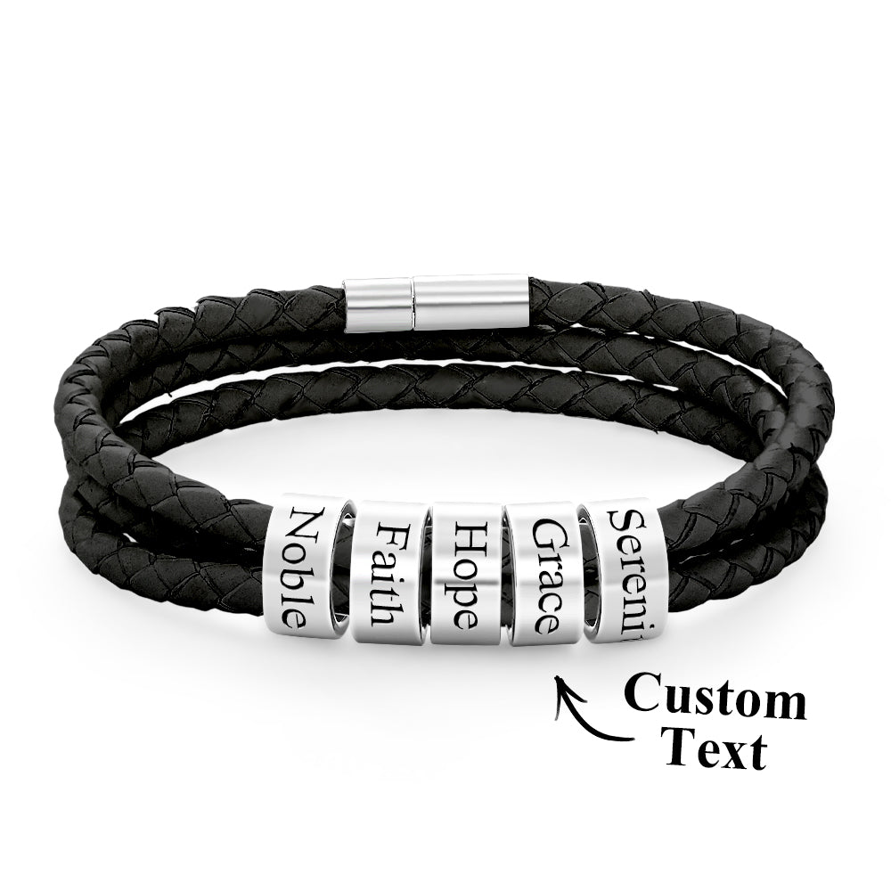 Personalised Braided Leather Bracelet with Small Custom Beads