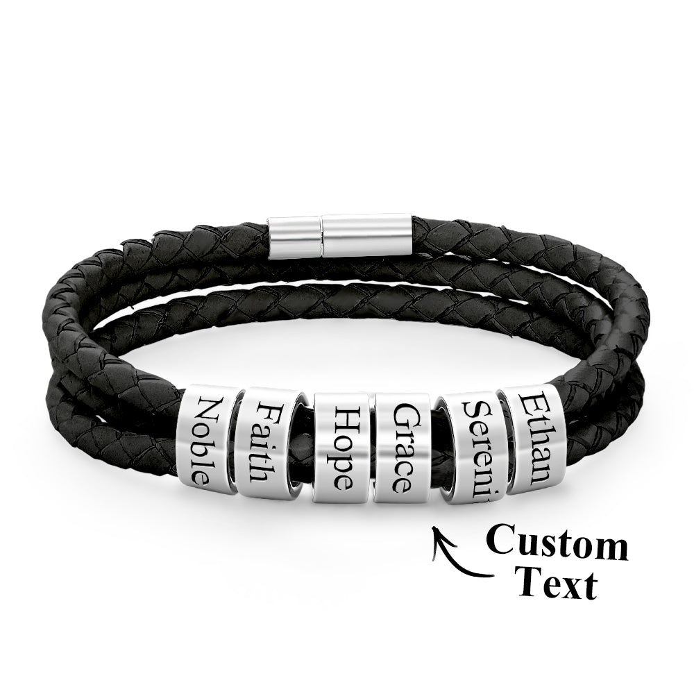 Personalised Braided Leather Bracelet with Small Custom Beads
