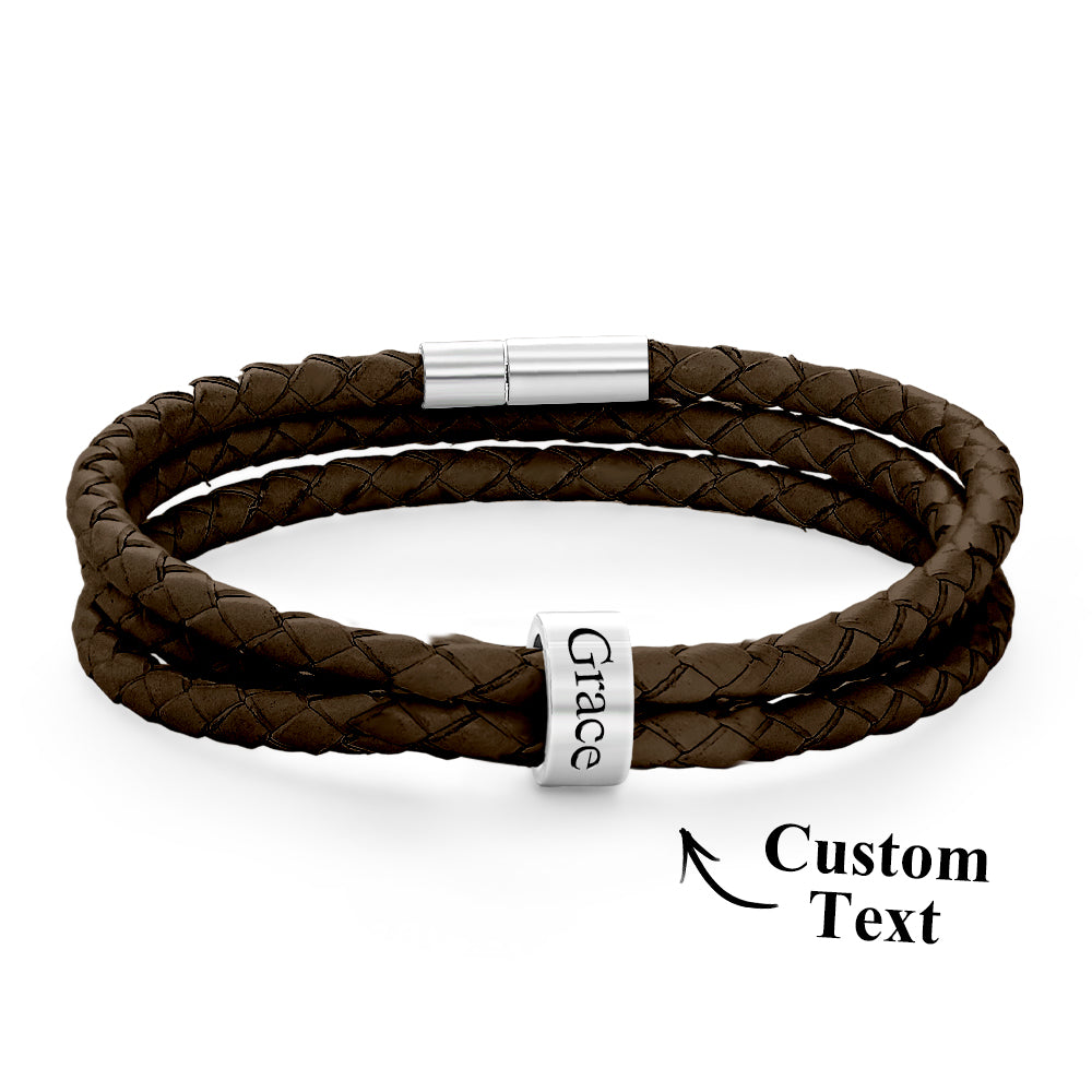 Personalised Braided Leather Bracelet with Small Custom Beads