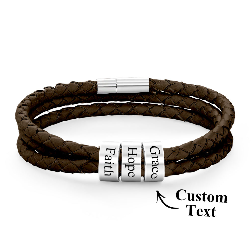 Personalised Braided Leather Bracelet with Small Custom Beads