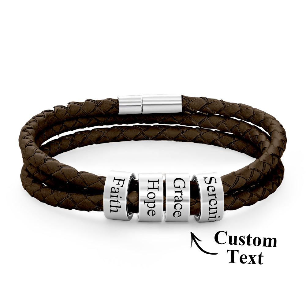 Personalised Braided Leather Bracelet with Small Custom Beads