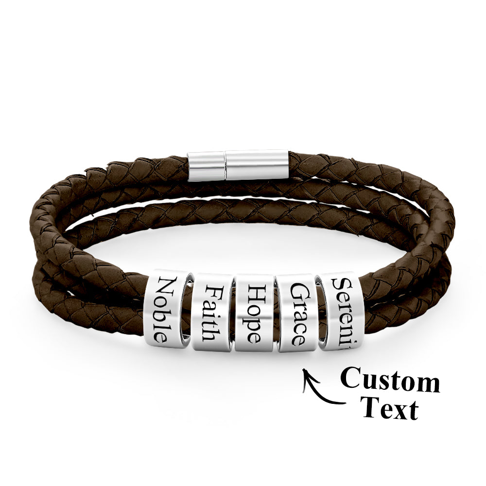 Personalised Braided Leather Bracelet with Small Custom Beads