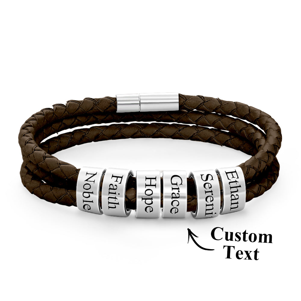 Personalised Braided Leather Bracelet with Small Custom Beads