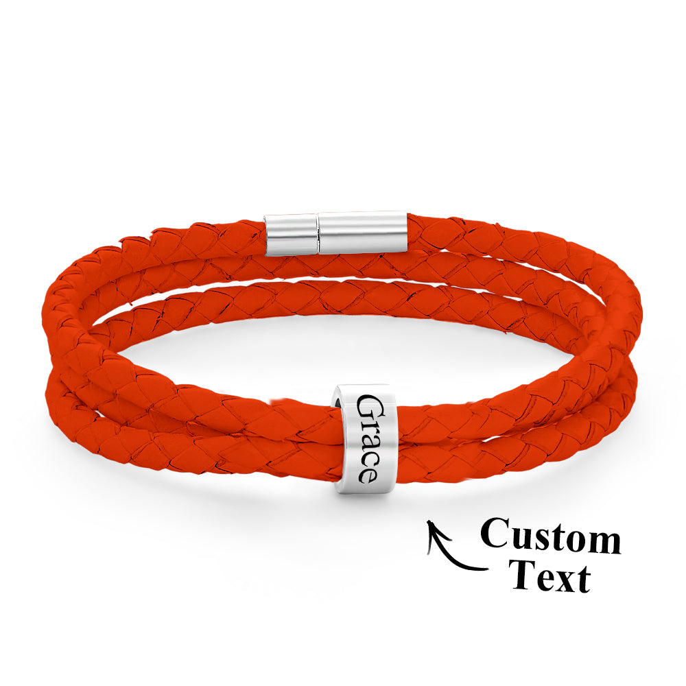 Personalised Braided Leather Bracelet with Small Custom Beads
