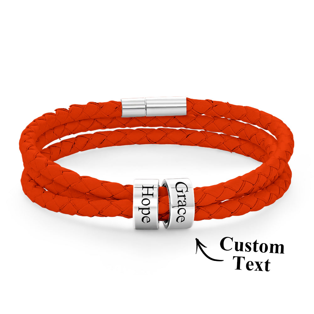 Personalised Braided Leather Bracelet with Small Custom Beads
