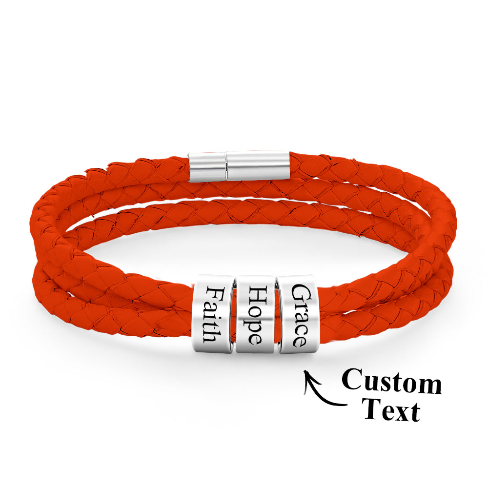 Personalised Braided Leather Bracelet with Small Custom Beads