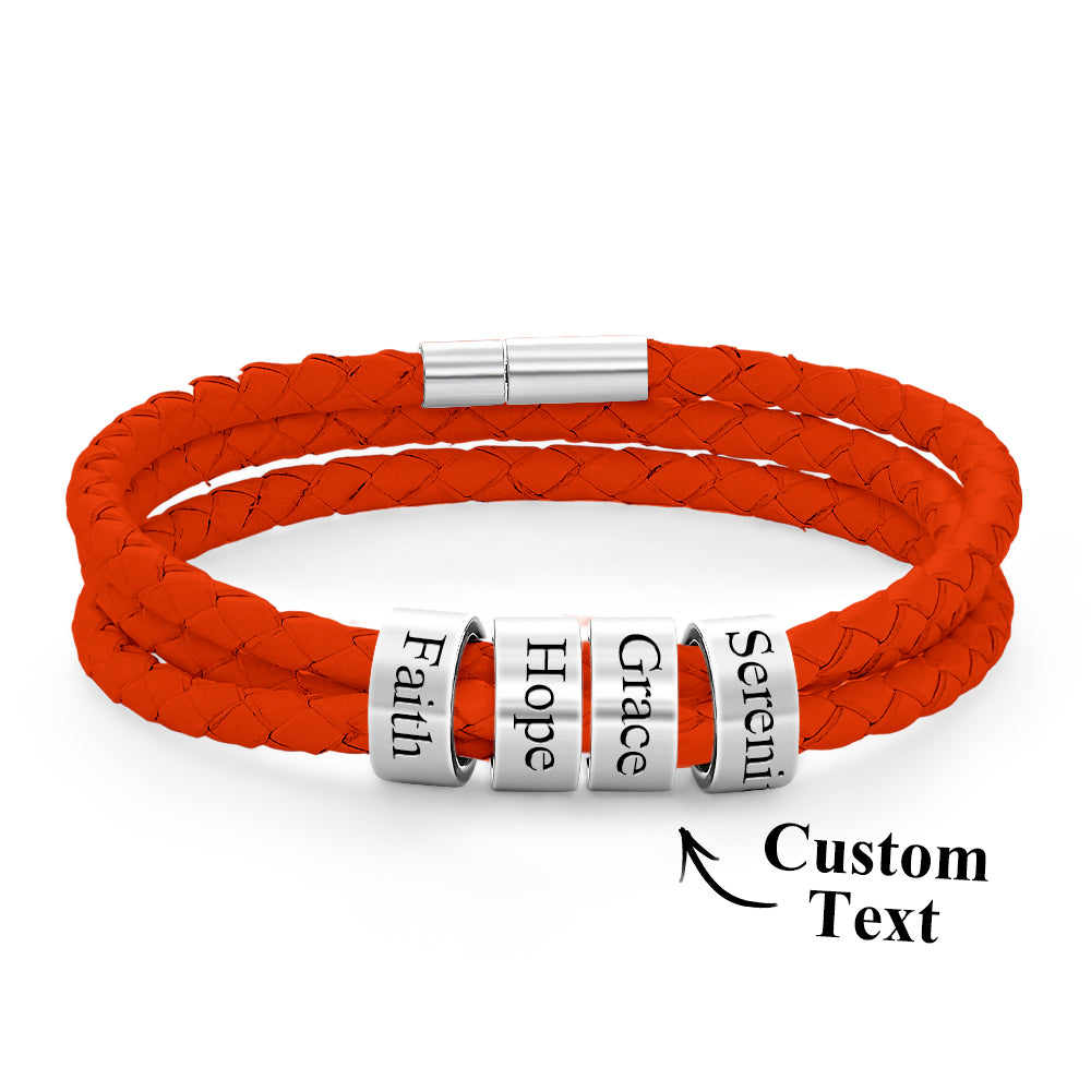 Personalised Braided Leather Bracelet with Small Custom Beads