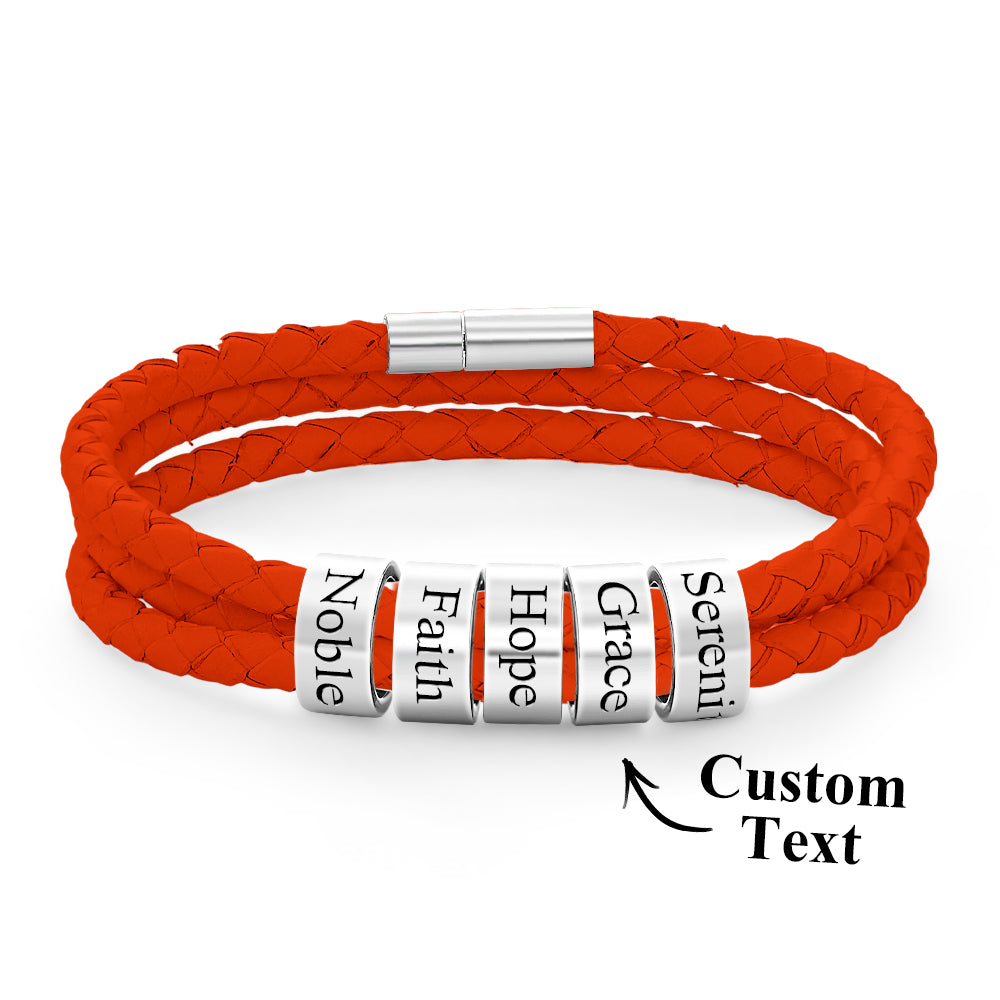 Personalised Braided Leather Bracelet with Small Custom Beads