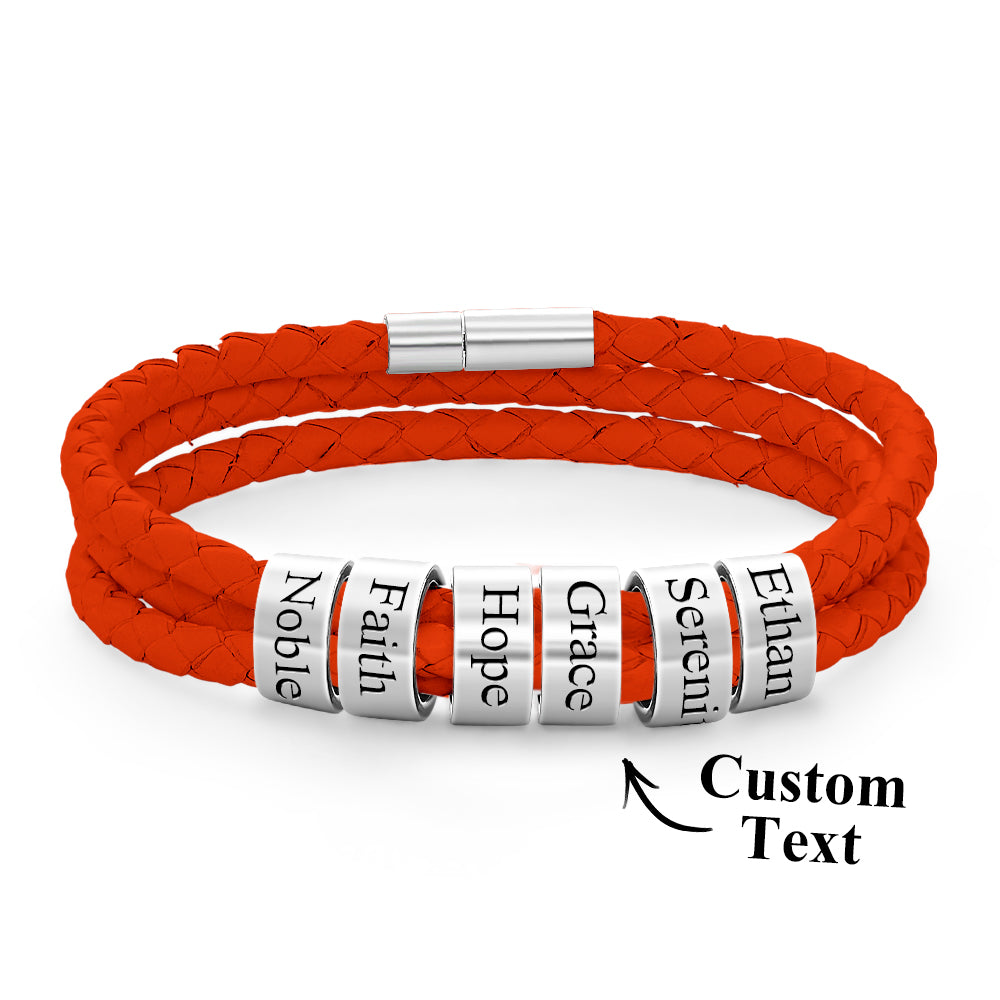 Personalised Braided Leather Bracelet with Small Custom Beads