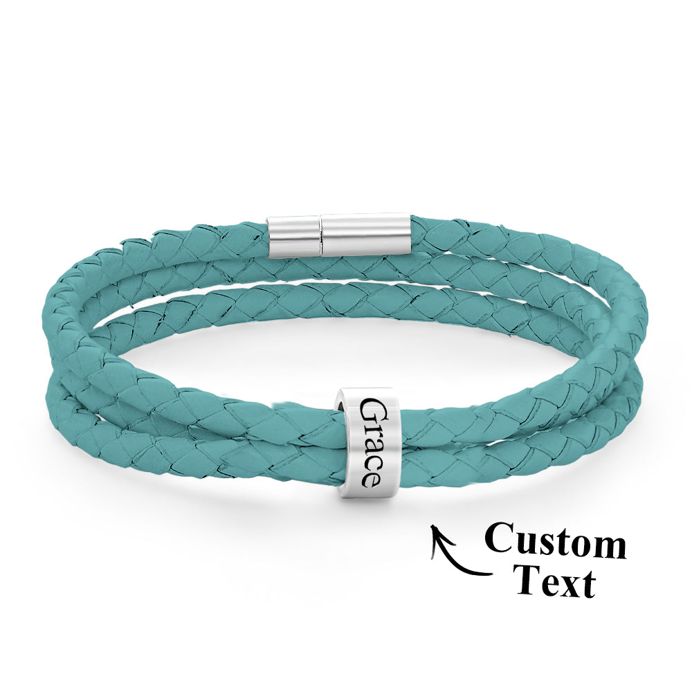 Personalised Braided Leather Bracelet with Small Custom Beads