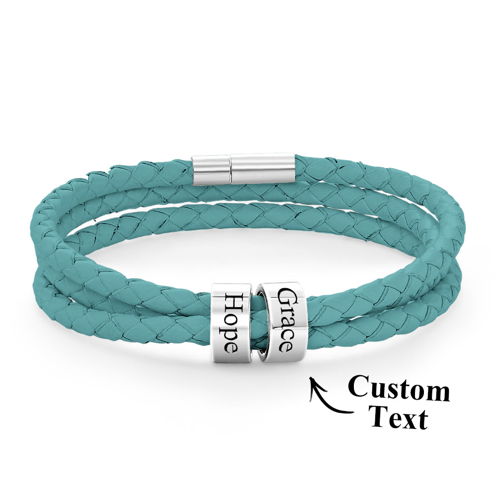 Personalised Braided Leather Bracelet with Small Custom Beads