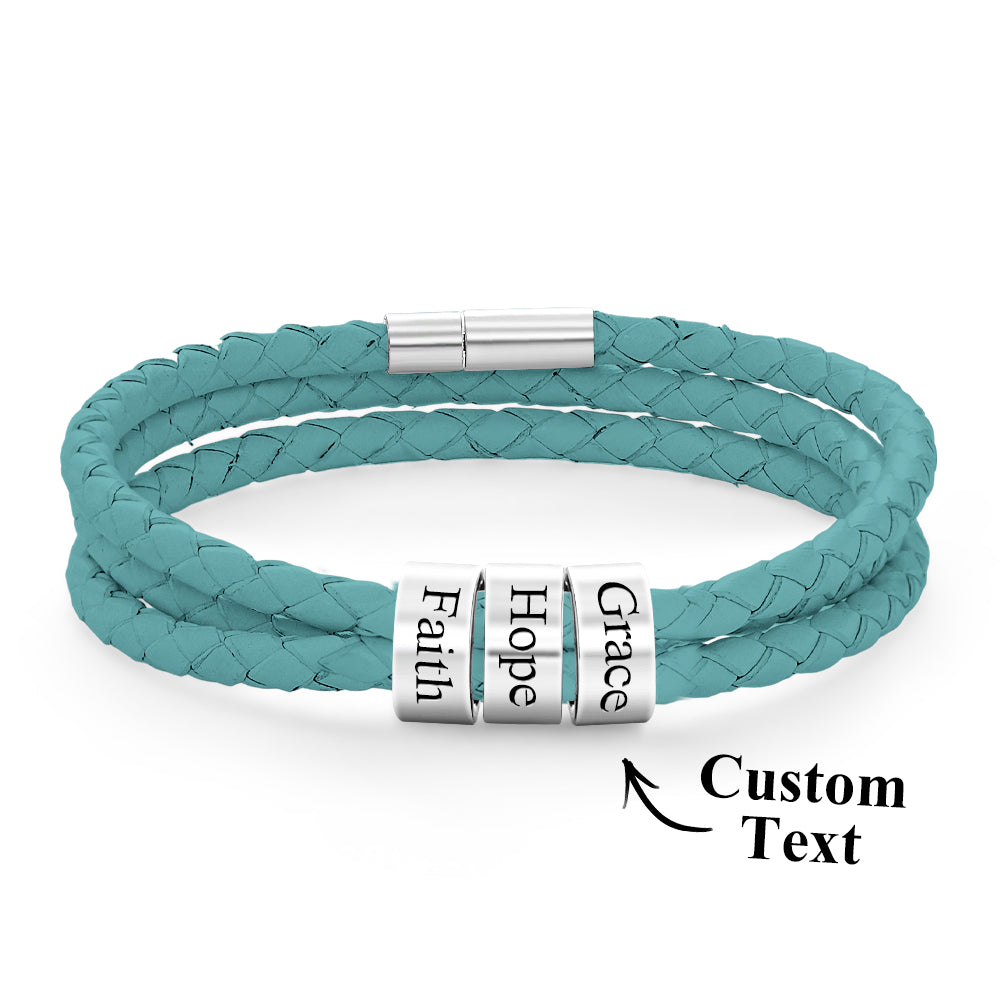 Personalised Braided Leather Bracelet with Small Custom Beads