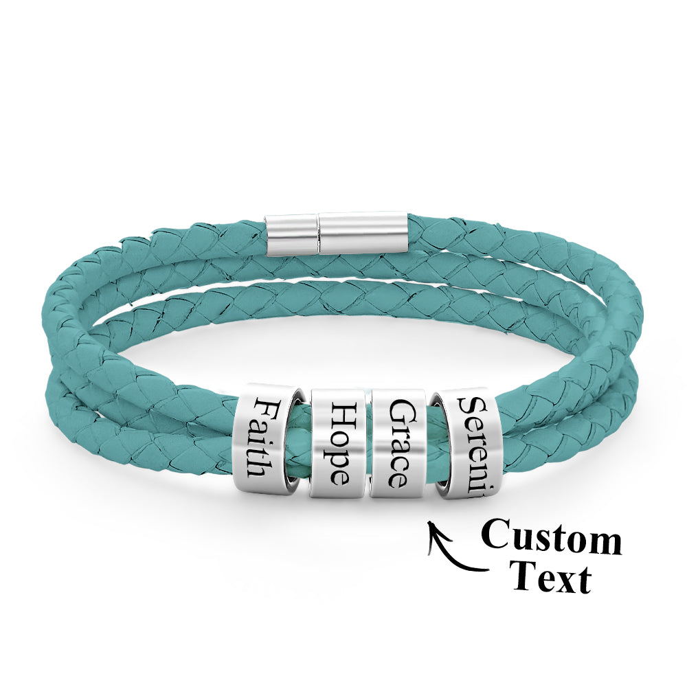 Personalised Braided Leather Bracelet with Small Custom Beads