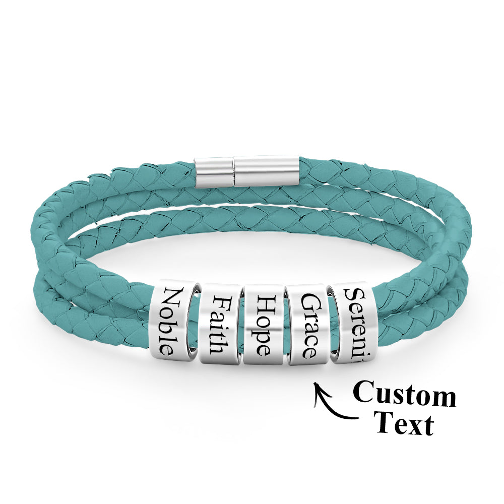 Personalised Braided Leather Bracelet with Small Custom Beads