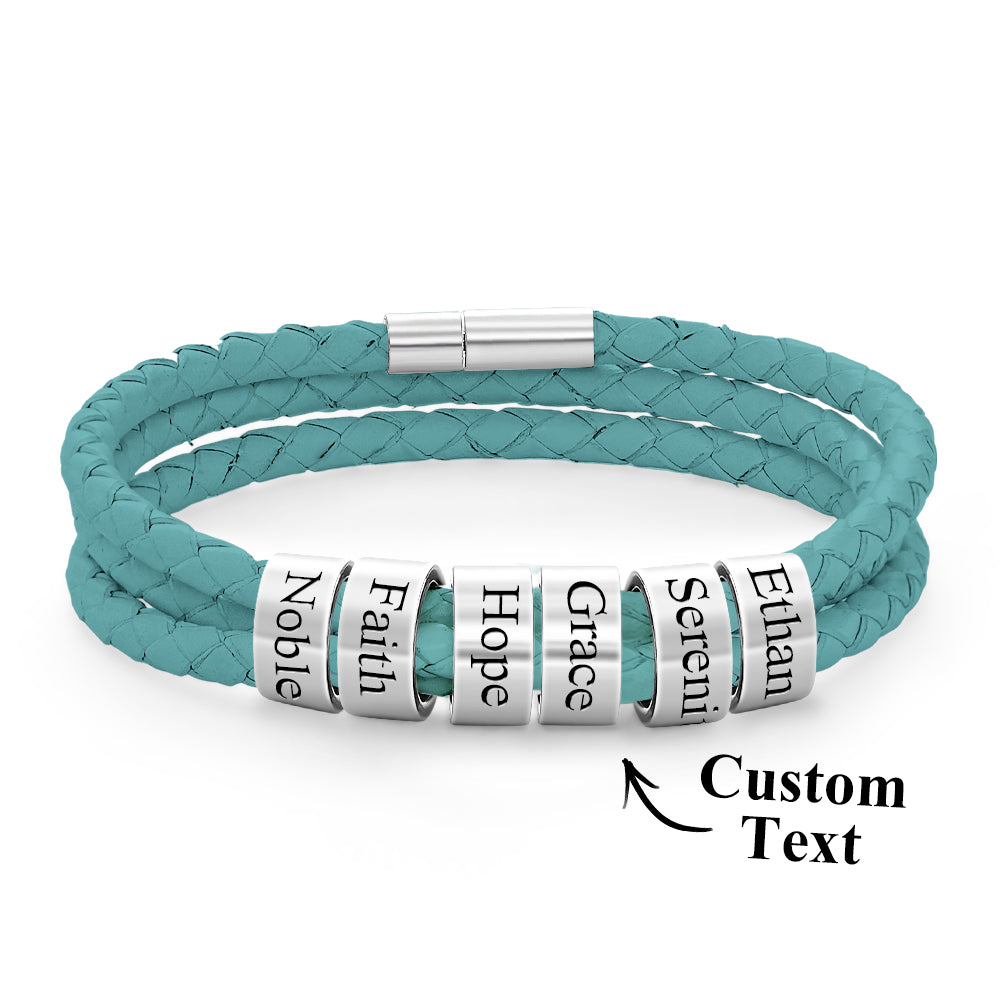 Personalised Braided Leather Bracelet with Small Custom Beads
