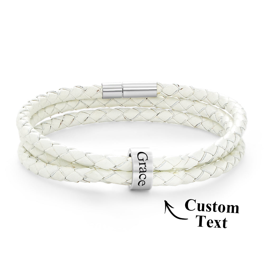 Personalised Braided Leather Bracelet with Small Custom Beads