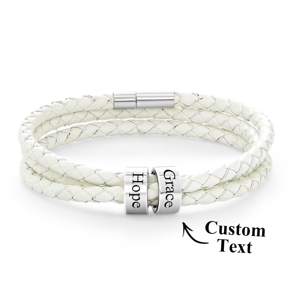 Personalised Braided Leather Bracelet with Small Custom Beads