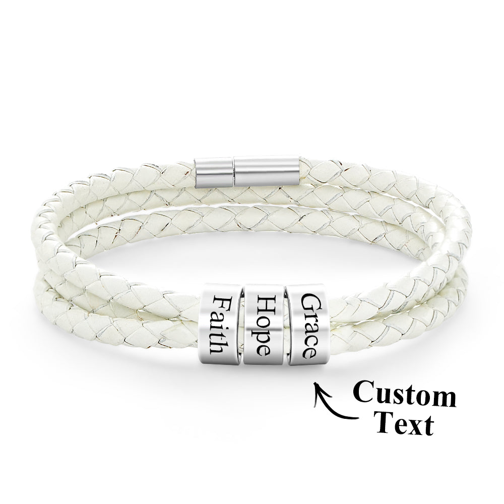 Personalised Braided Leather Bracelet with Small Custom Beads