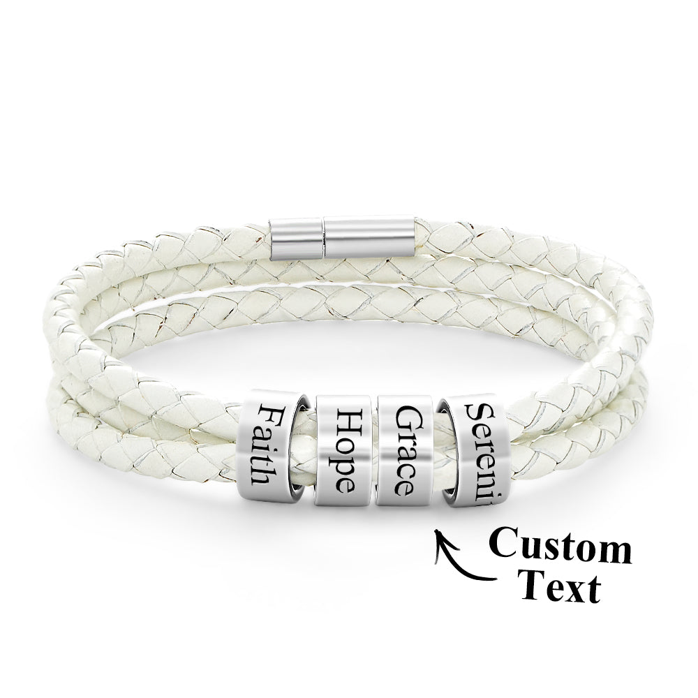Personalised Braided Leather Bracelet with Small Custom Beads