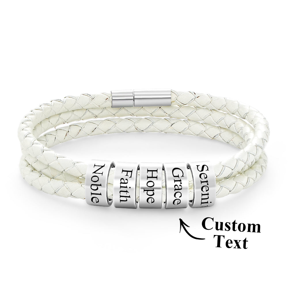 Personalised Braided Leather Bracelet with Small Custom Beads