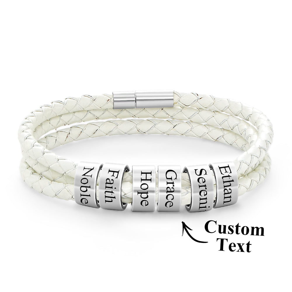 Personalised Braided Leather Bracelet with Small Custom Beads