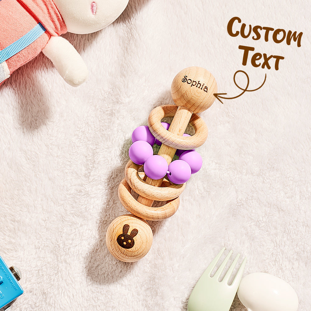 Personalised Wooden Baby Rattle with Engraved Name