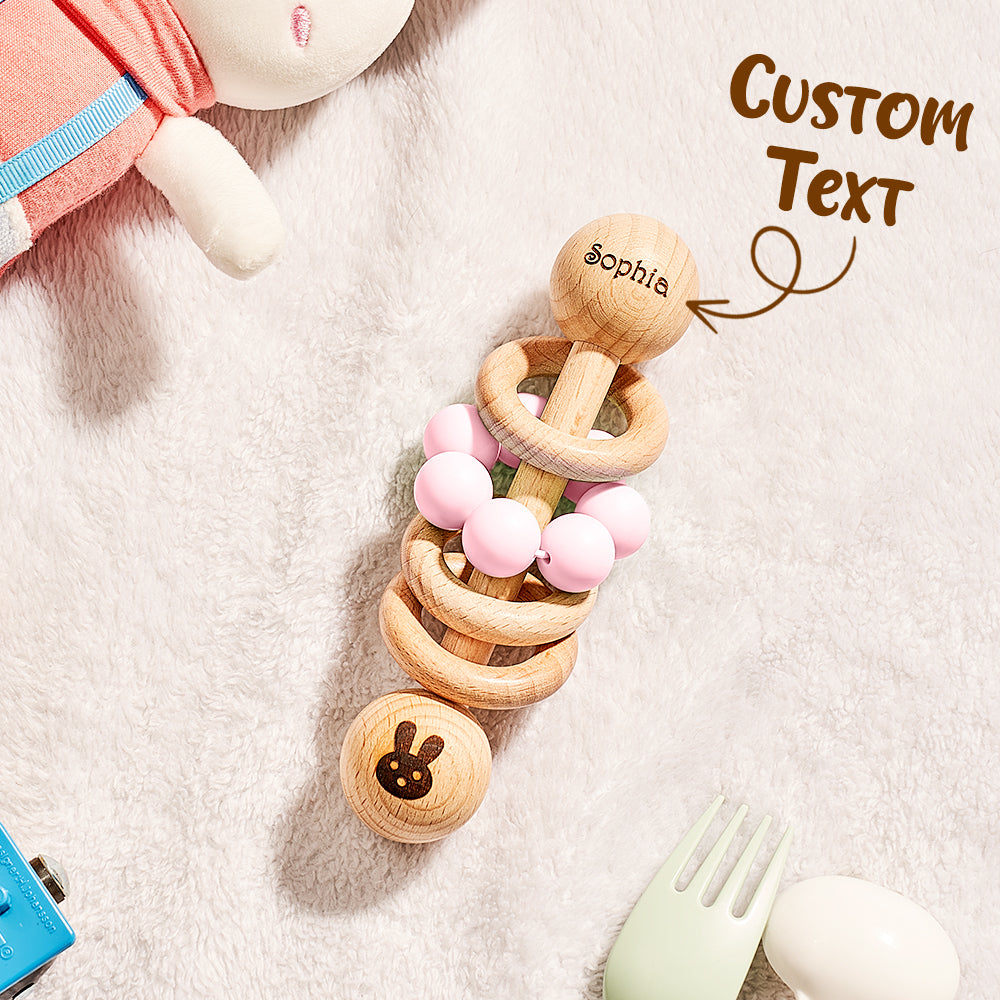 Personalised Wooden Baby Rattle with Engraved Name