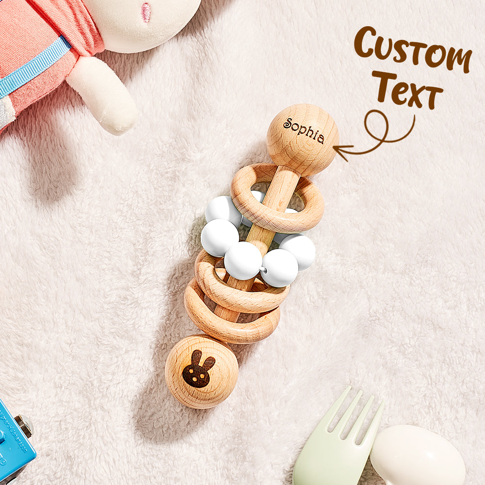 Personalised Wooden Baby Rattle with Engraved Name