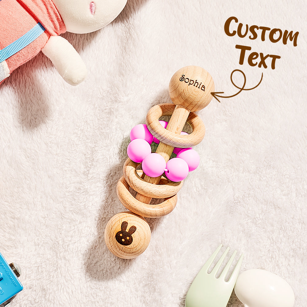 Personalised Wooden Baby Rattle with Engraved Name