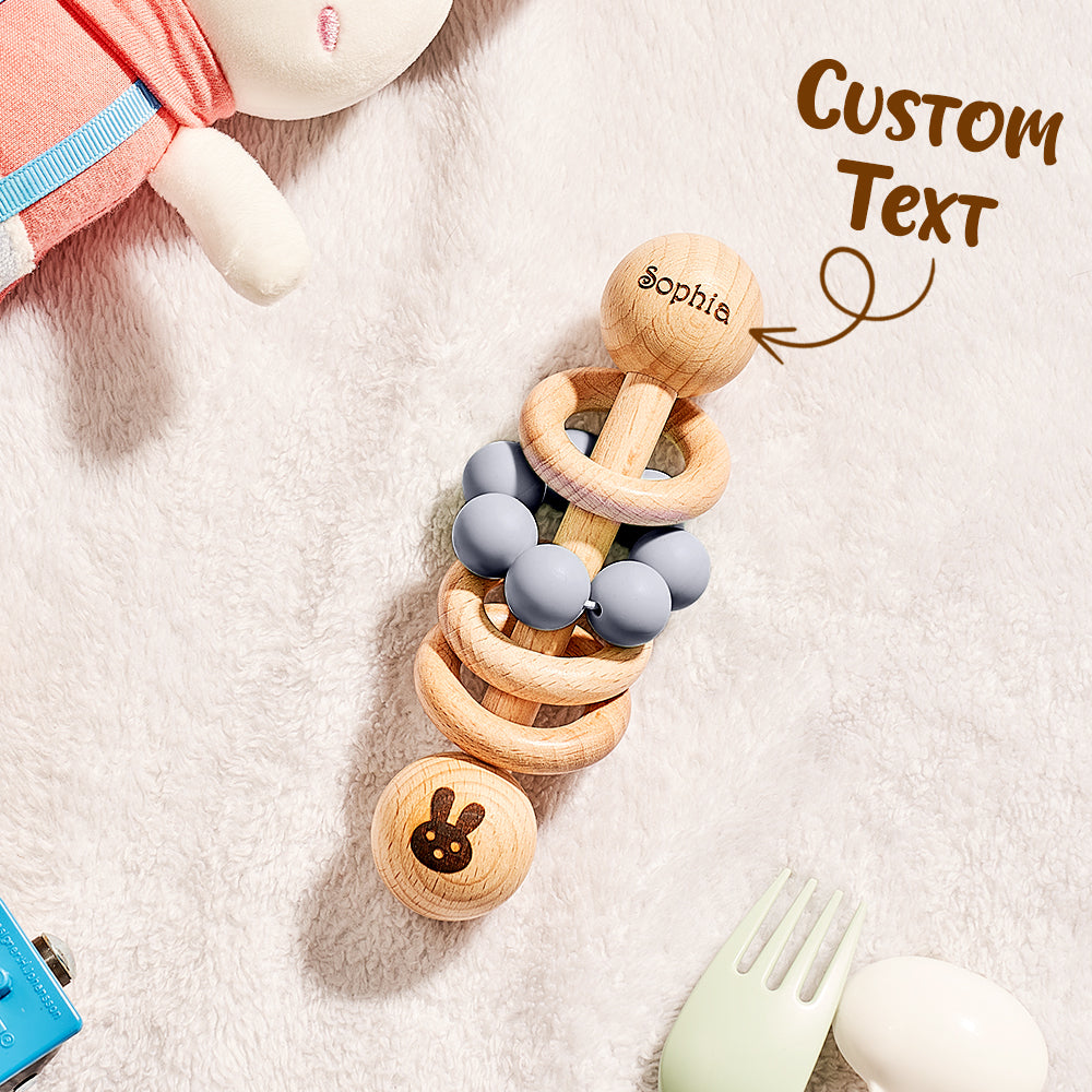 Personalised Wooden Baby Rattle with Engraved Name