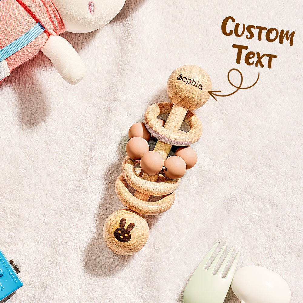 Personalised Wooden Baby Rattle with Engraved Name