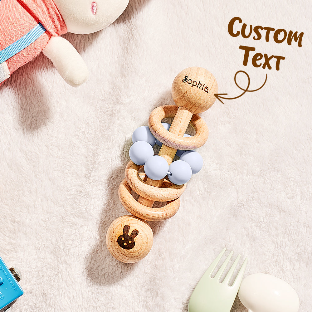 Personalised Wooden Baby Rattle with Engraved Name