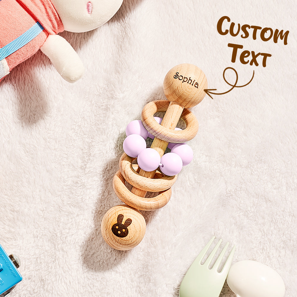 Personalised Wooden Baby Rattle with Engraved Name