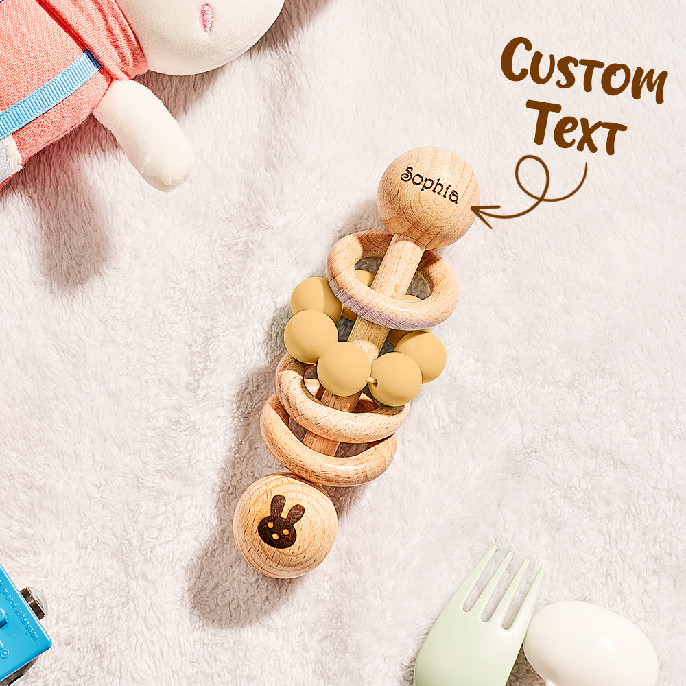 Personalised Wooden Baby Rattle with Engraved Name