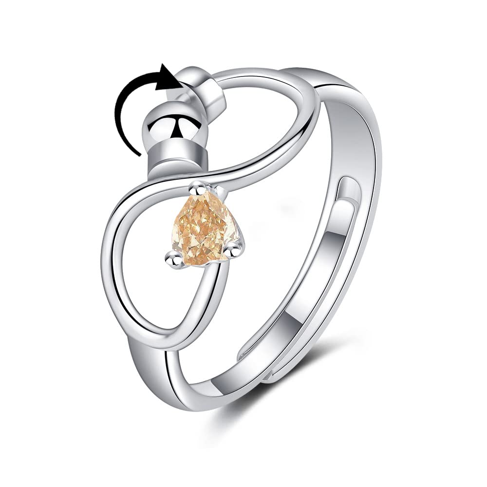 Personalised Birth Stone Adjustable Rotating Fidget Ring