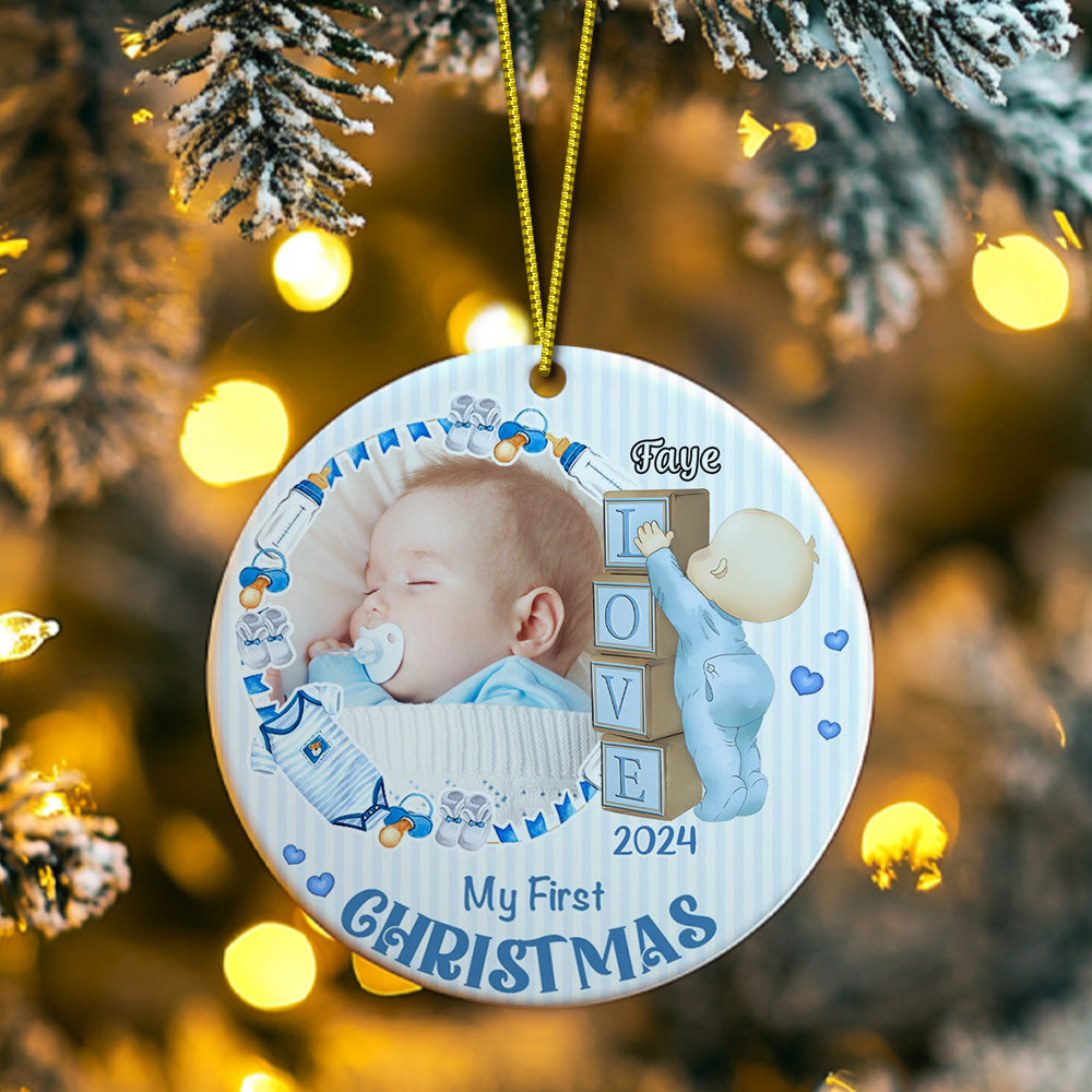 Personalised Baby's First Christmas Ornament with Photo Ceramic