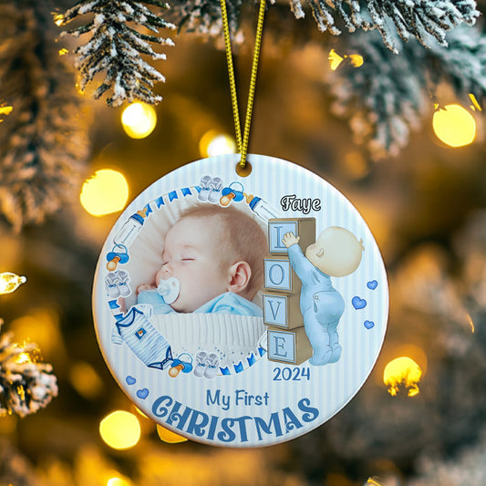 Personalised Baby's First Christmas Ornament with Photo Ceramic