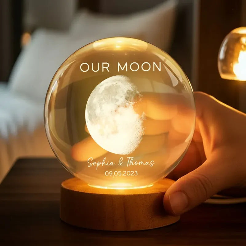 Personalised Special Day Moon - Crystal Ball ‘The day you became my Mum & Dad’