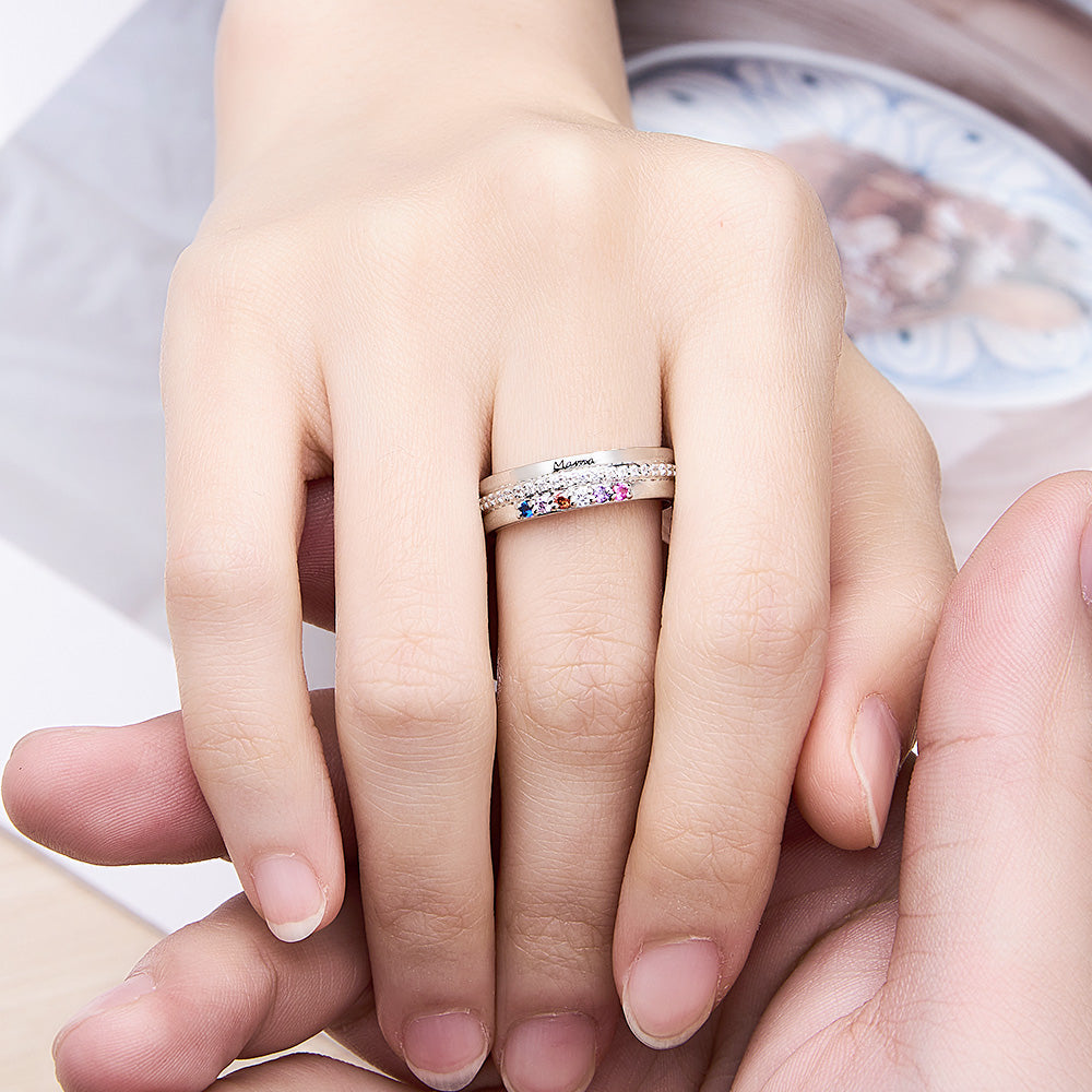 Personalised Birthstones Ring with Engraved Text