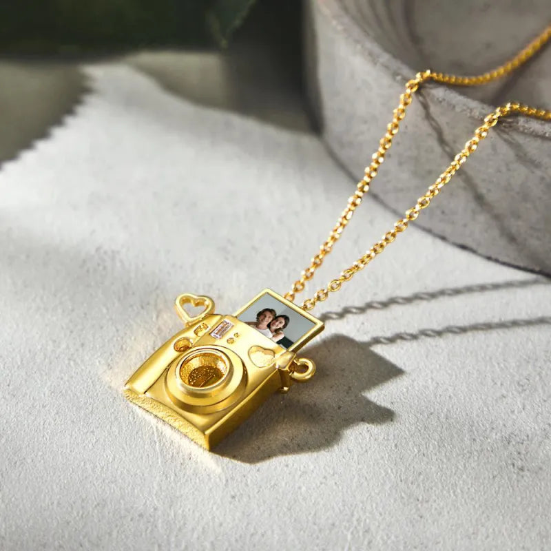 Personalised Photo and Engraved Camera Necklace Pendant