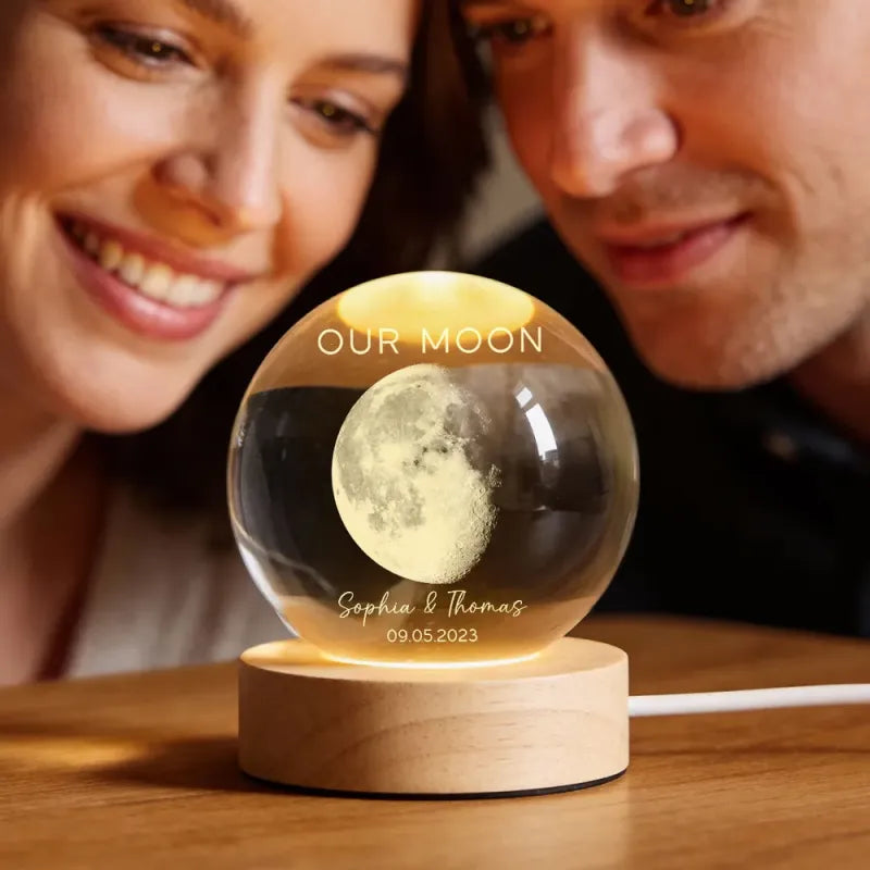 Personalised Special Day Moon - Crystal Ball ‘The day you became my Mum & Dad’