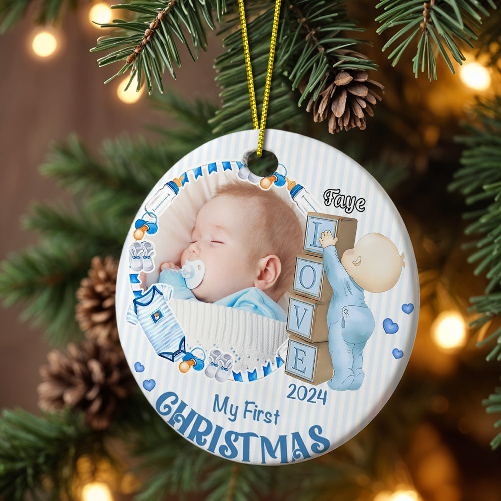 Personalised Baby's First Christmas Ornament with Photo Ceramic