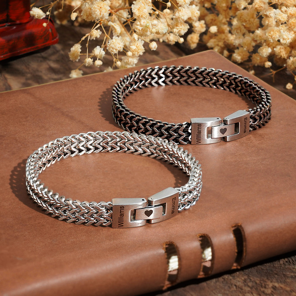 Personalised Men's Stainless Steel Interlocking Bracelet with Engraved Names