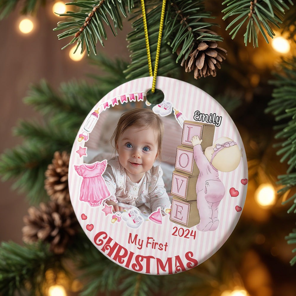 Personalised Baby's First Christmas Ornament with Photo Ceramic