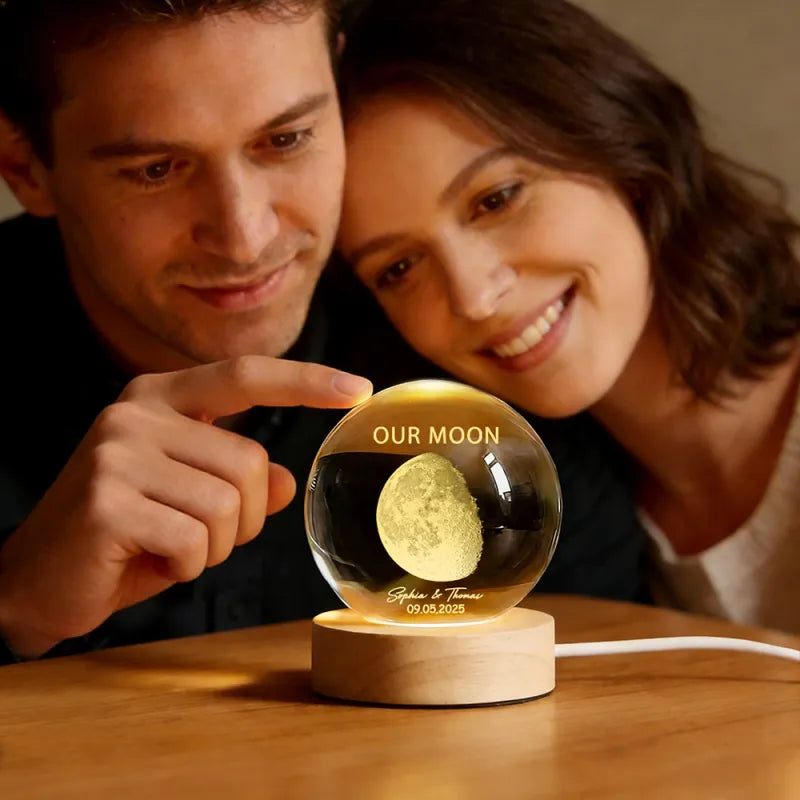 Personalised Special Day Moon - Crystal Ball ‘The day you became my Mum & Dad’