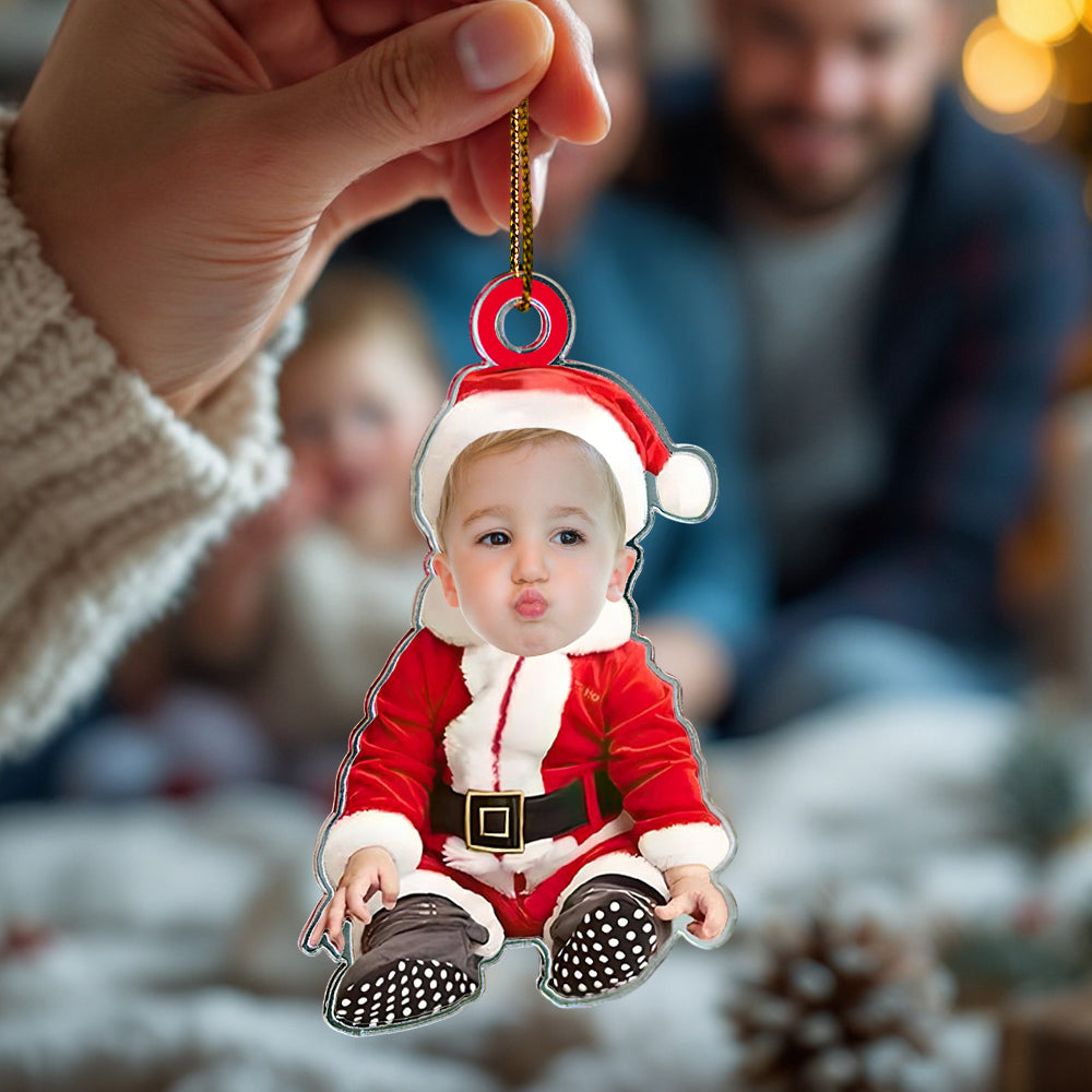 Personalised Baby Face Santa Outfit Christmas Tree Ornament