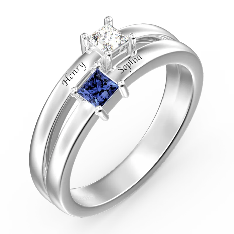 Personalised Two Names Birthstone Promise Ring