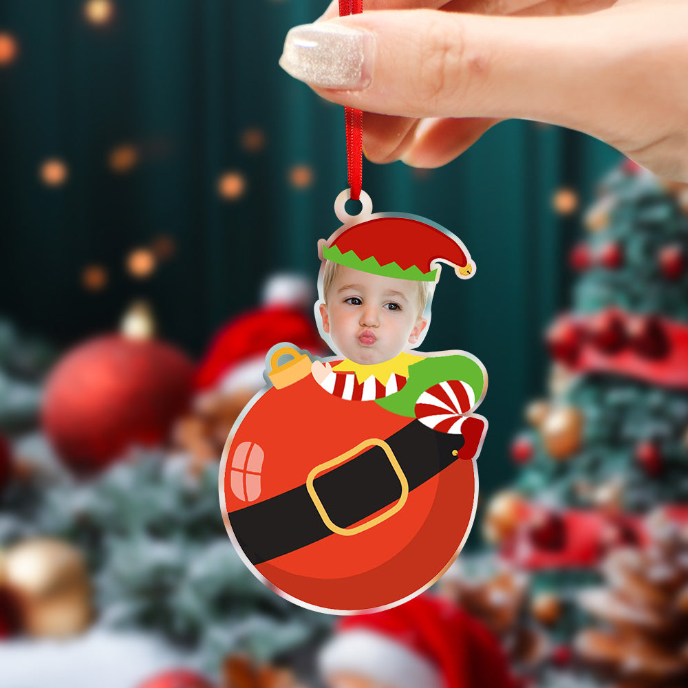 Personalised Cute Baby Elf Ornament with Baby Photo First Christmas
