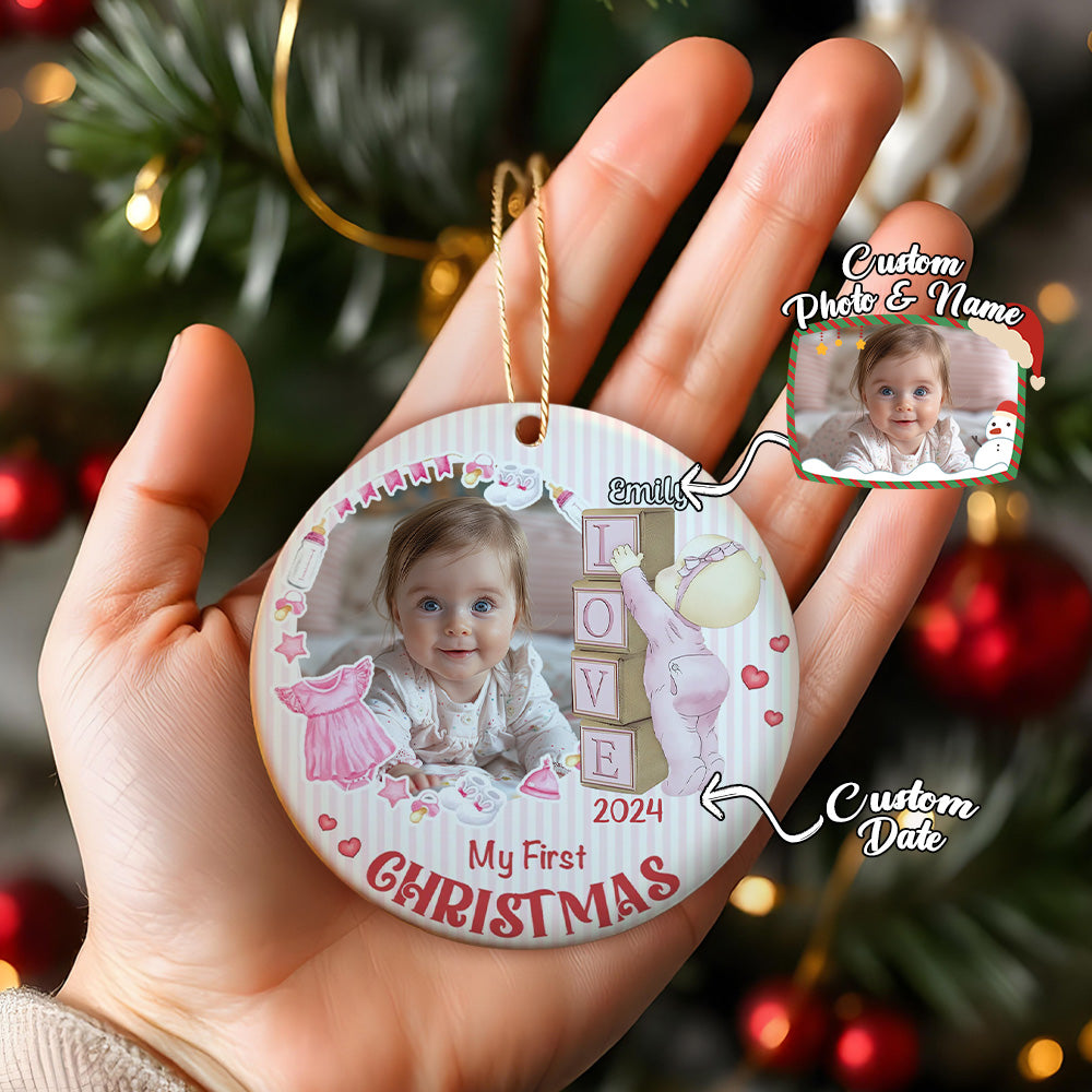 Personalised Baby's First Christmas Ornament with Photo Ceramic